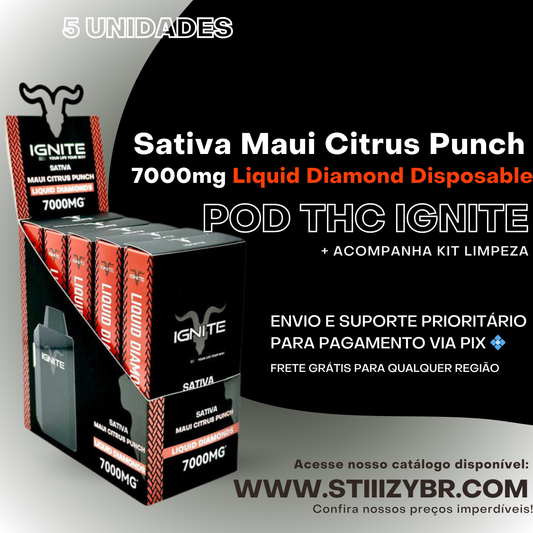 Combo 5 und - Pod Thc Ignite • Sativa Maui Citrus Punch - 7000mg Liqud Diamond Disposable