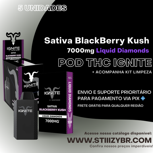 Combo 5 und - Pod Thc Ignite • Sativa BlackBerry Kush - 7000mg Liqud Diamond Disposable