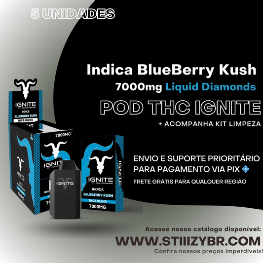 Combo 5 und - Pod Thc Ignite • Indica BlueBerry Kush - 7000mg Liqud Diamond Disposable